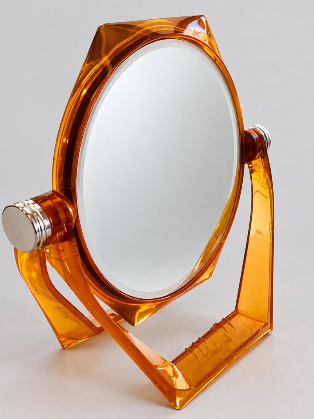 Vintage Mohawk USA Amber Vanity Mirror Mid Century Lucite Swivel Dresser Mirror